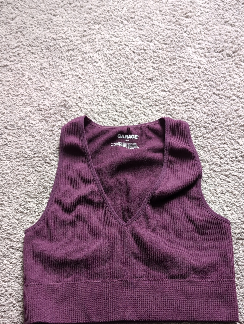 Garage Plum Ribbed V-Neck Cropped Tank